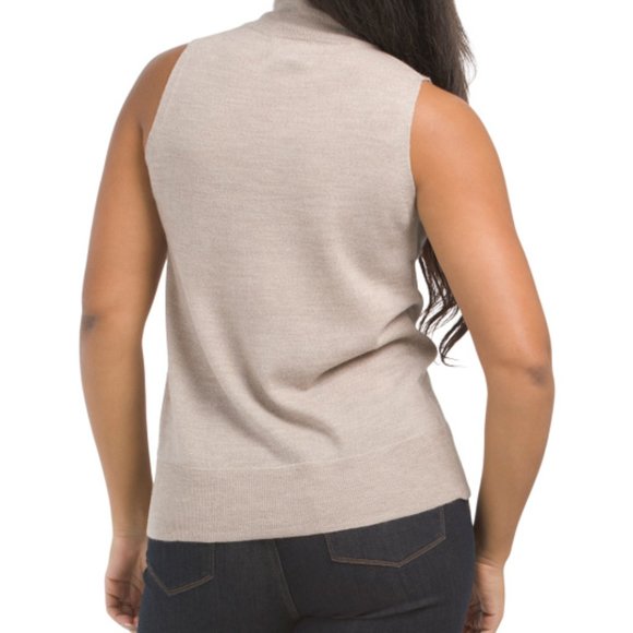 NWT TAHARI  Merino Wool Sleeveless Turtleneck Sweater oyster 167mo - Picture 2 of 4